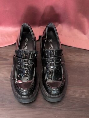 Monki Black Patent Leather Loafers